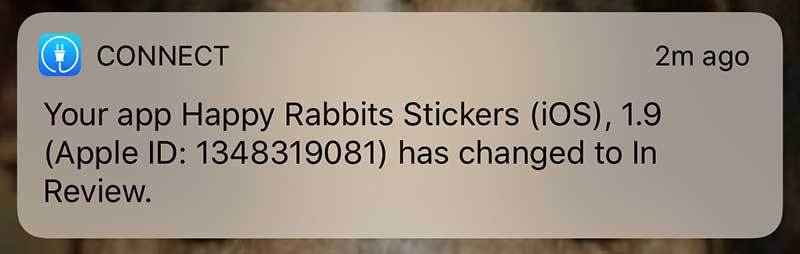 push notification from Apple stating that my app is in review